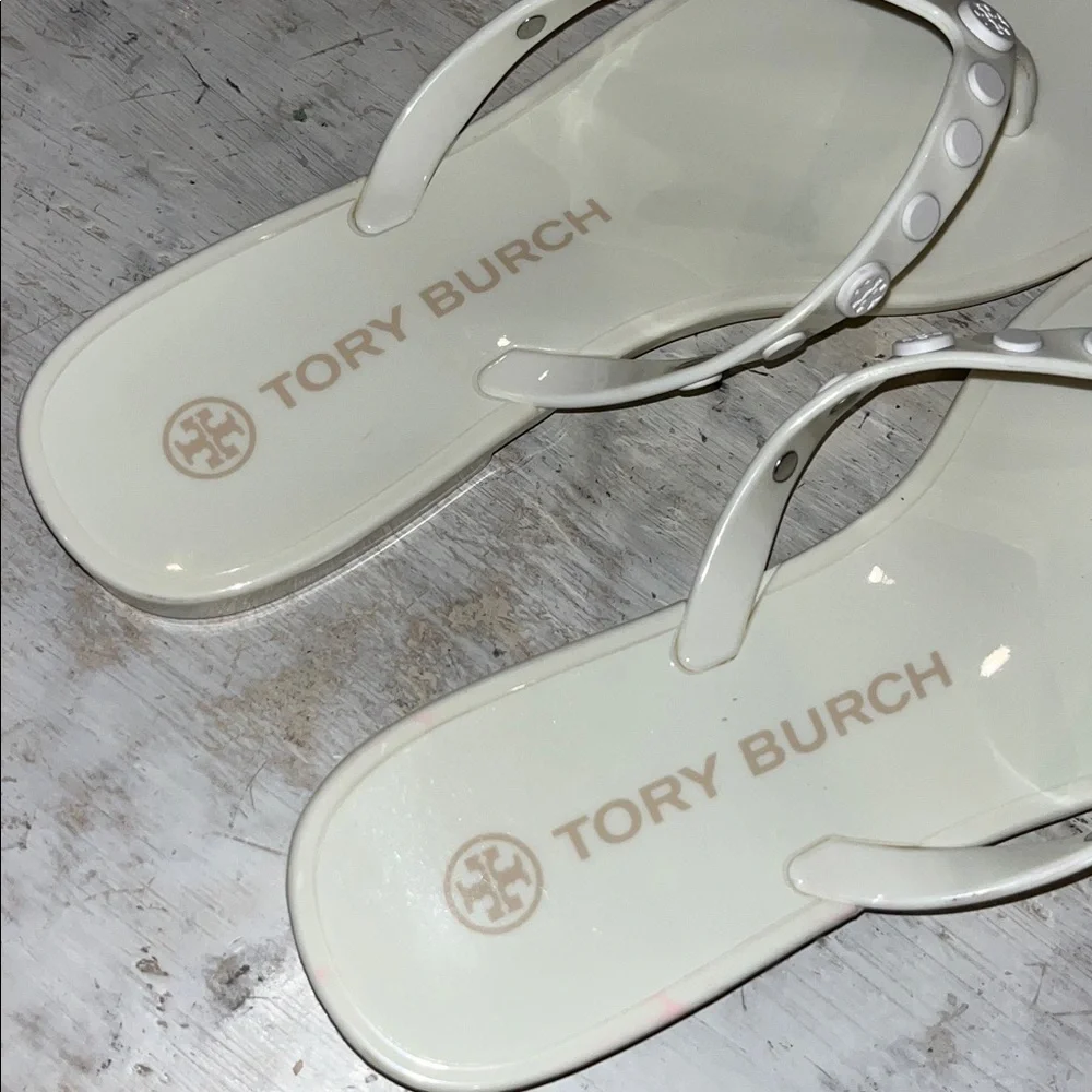 Tory Burch Women's Studded Jelly thong Sandals in white | size 7